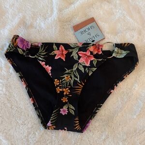 Shade & Shore Low Rise Medium Seat Coverage Black Tropical Bikini Bottom XS